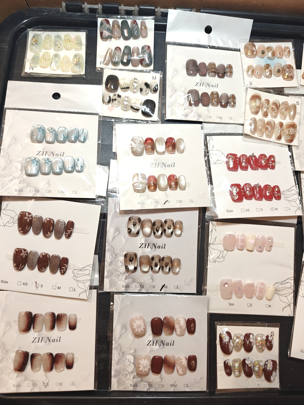 Brown and Neutral Press-On Nail Set – Elegant Floral & Marble Designs